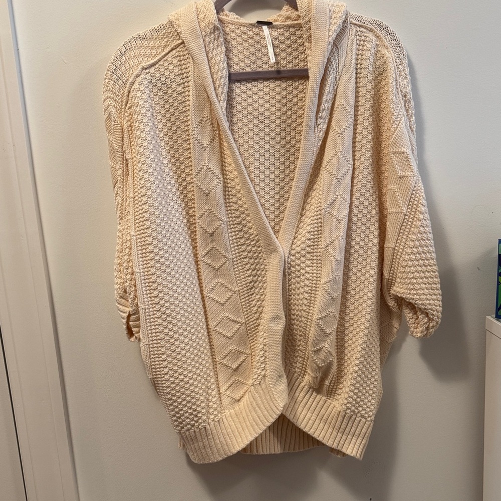 Free People Cream Hooded Cardigan